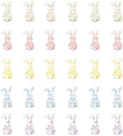 Easter Decorations Hanging Garland Bunny Eggs Banners Pastel Paper Party Decor - Floral Bunny