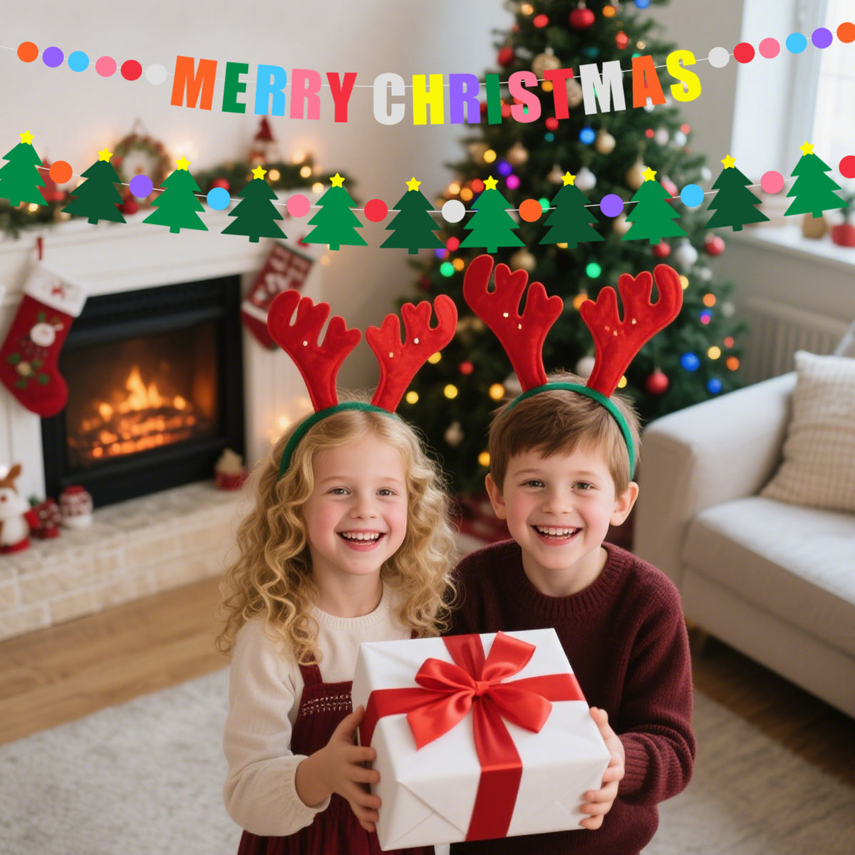 Christmas Paper Banner Green Merry Christmas Sign Tree Banner
