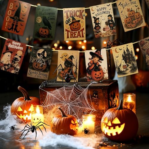 Trick or Treat Banner Garland Halloween Paper Decorations for Party Supplies - Trick or Treat