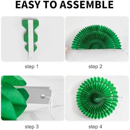 Green Decorations for Party Green White Honeycomb Paper Fans Set