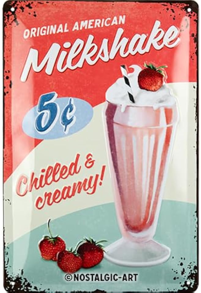 Niekea Retro Milkshake Diner Metal Sign - Vintage Kitchen Wall Decor