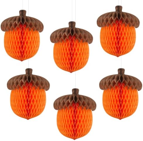 Fall Acorn Honeycomb Ball Decoration 8in Thanksgiving Hanging Decor 6Pcs