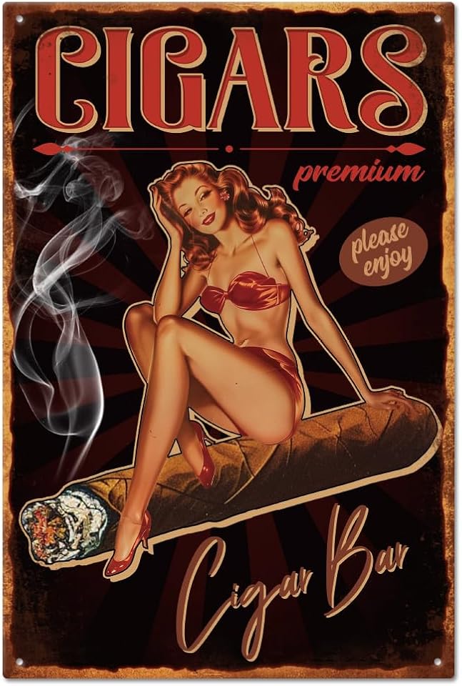 Niekea Retro Cigar Lounge Metal Sign 8x12 - Vintage Man Cave Decor
