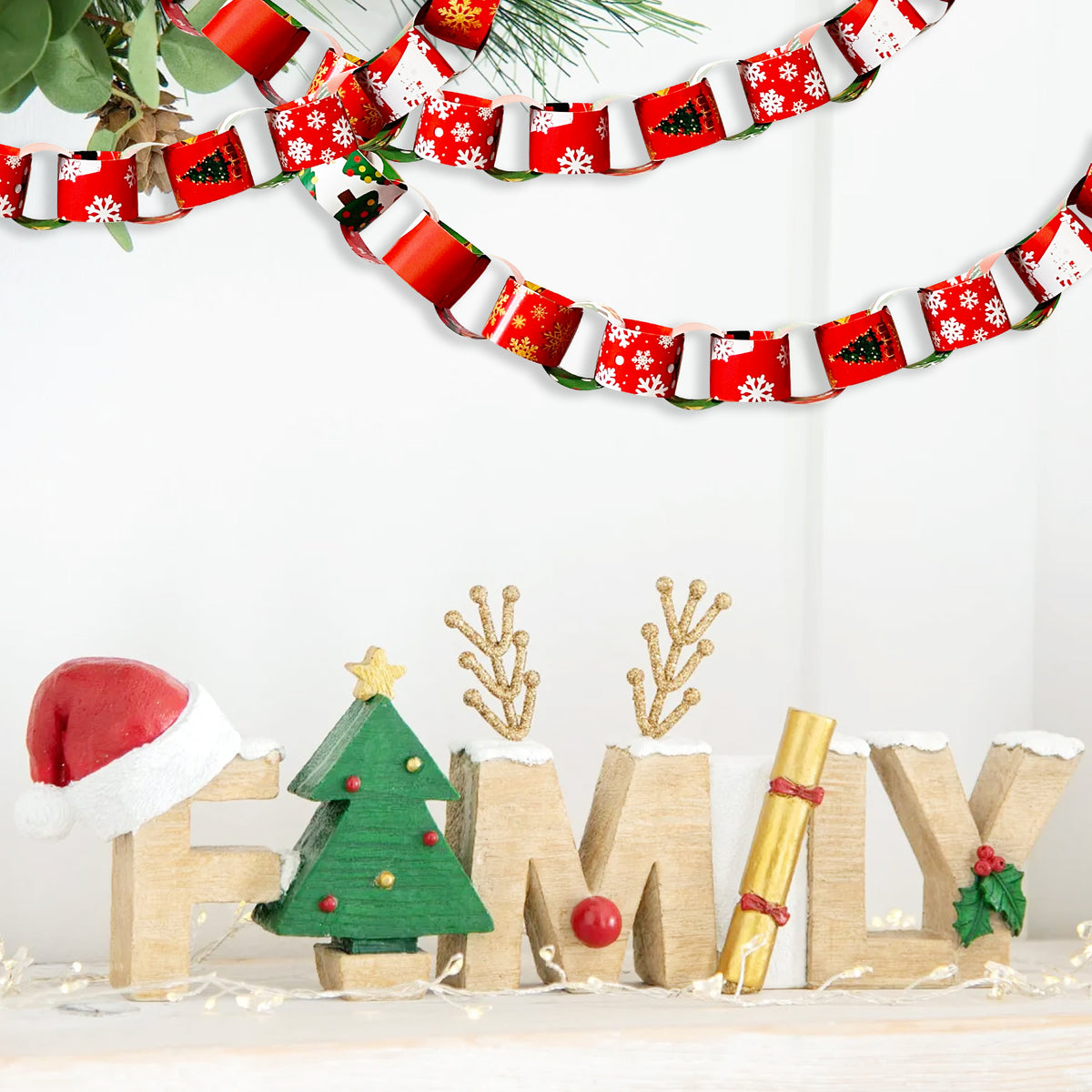 Christmas Paper Chain Strips Red Hanging Paper Chain Banner Garlands 300PCS