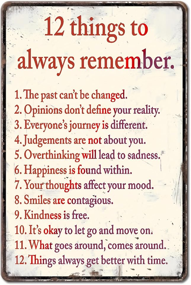 Niekea Inspirational Retro Aluminum Sign - 12 Rules for Life Metal Wall Art