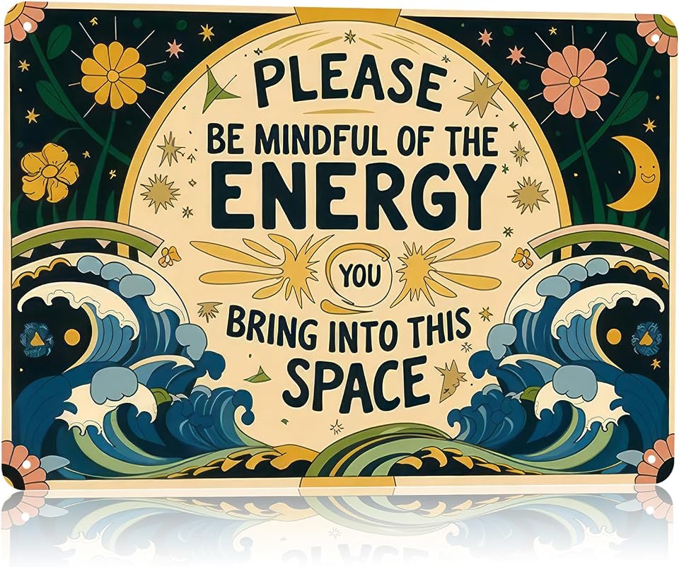 Niekea Good Energy Vintage Boho Metal Sign - Inspirational Wall Decor