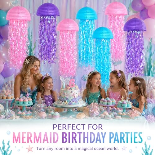 6-Pack Jellyfish Paper Lanterns, Under the Sea Party Decorations