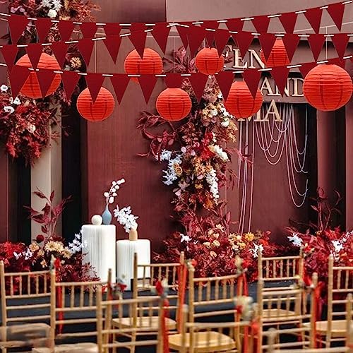 44ft Party Decorations - Hanging Glitter Paper Triangle Flag DIY Banner - Burgundy
