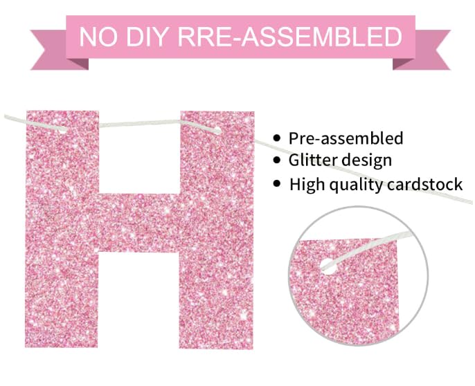 Glitter Happy Birthday Banner DIY Multi Color Happy Birthday Sign for Women Man Kids Birthday Party Supplies - Pink