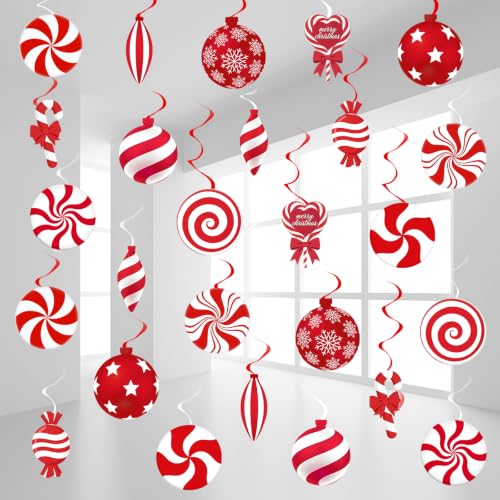 Peppermint Christmas Decor Red White Candy Cane Christmas Hanging Swirls