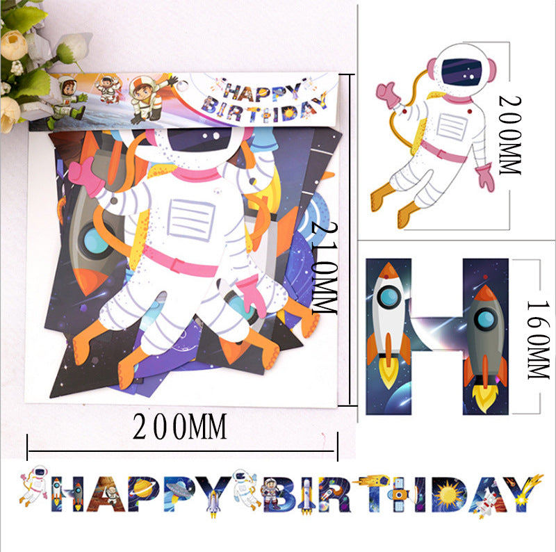 Space Birthday Party Decorations, Outer Space Happy Birthday Banner with Astronaut Cake Toppers and Rocket Cutouts, Moon and Astronaut Topper for a Kids Space Theme Birthday, Galaxy Party Supplies
