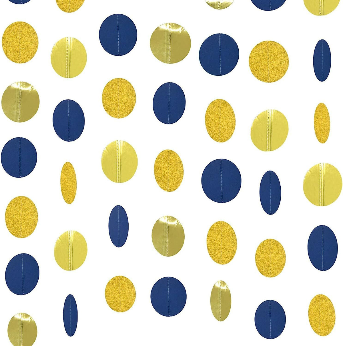 Paper Circle Garland Banner, 2m & 4m Colorful Polka Dot Streamers for Birthday Wedding Baby Shower Bridal Shower Party Decorations - Navy Blue + Dark Gold + Mirror Light Gold