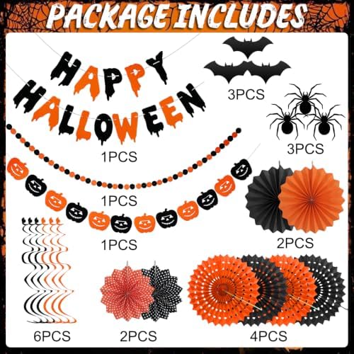 Happy Halloween Banner Garland Paper Decorations for Halloween Party Supplies - Happy Halloween