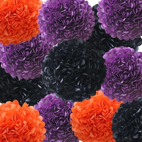 Halloween Pom Poms Garland Paper Flower Balls Hanging Party Decorations - Pom Poms