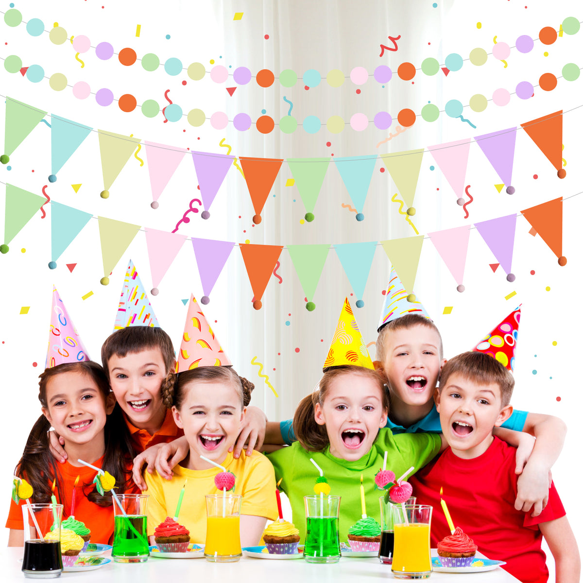 Pastel Party Decorations Colorful Circle Dots Banner Pastel Pennant Banner