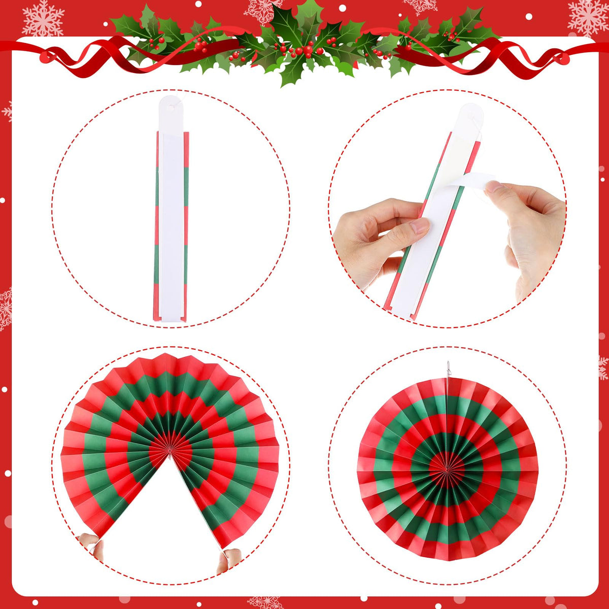 Christmas Hanging Candy Paper Fan Red Green Peppermint Decor for Ceiling Wall Classroom Office Home Fireplace (9Pcs)
