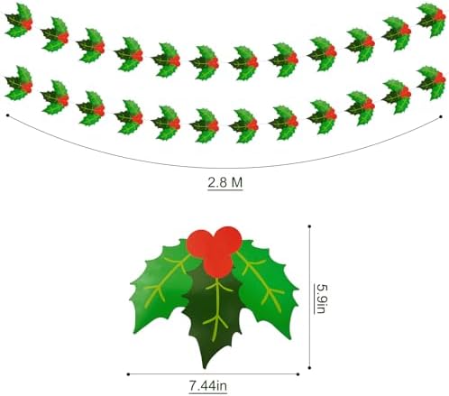Christmas Decorations Indoor Hanging Holly Berry Banner Pre-Strung 2 Pcs