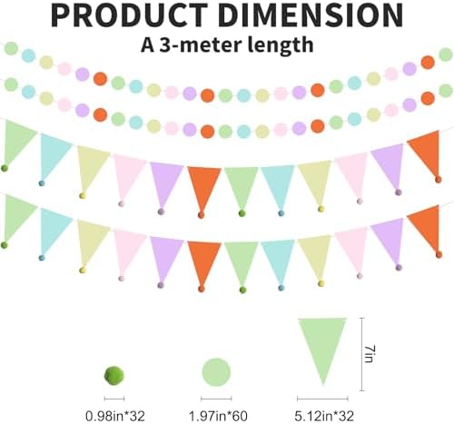 Pastel Party Decorations Colorful Circle Dots Banner Pastel Pennant Banner