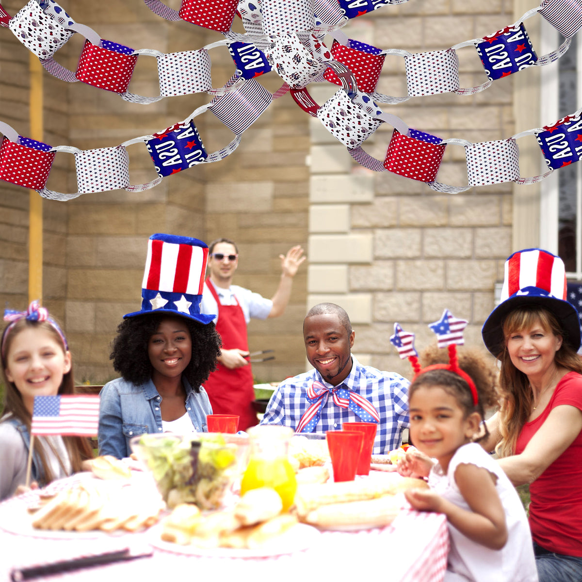 4th of July Paper Strips Blue Red Star Paper Chain Garland 300 Pcs