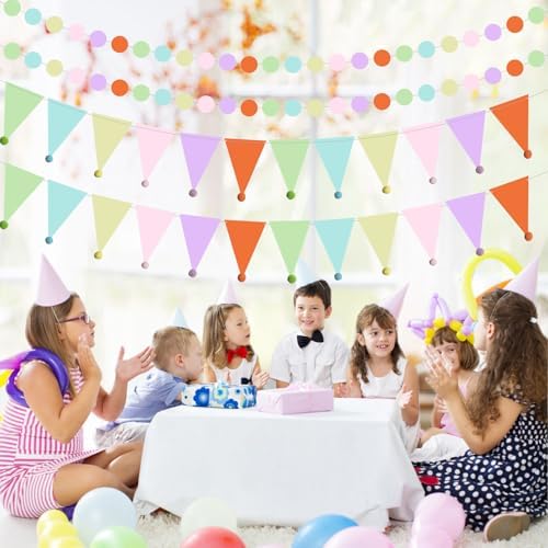 Pastel Party Decorations Colorful Circle Dots Banner Pastel Pennant Banner