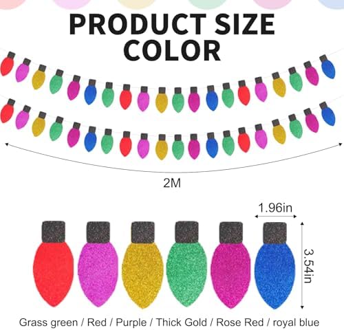 Christmas Light Shape Banner Colorful Glitter Paper Bulbs Banners for Tree