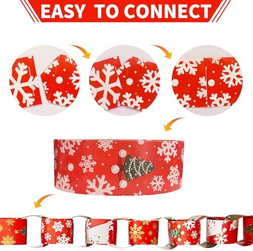 Christmas Paper Chain Strips Red Hanging Paper Chain Banner Garlands 300PCS