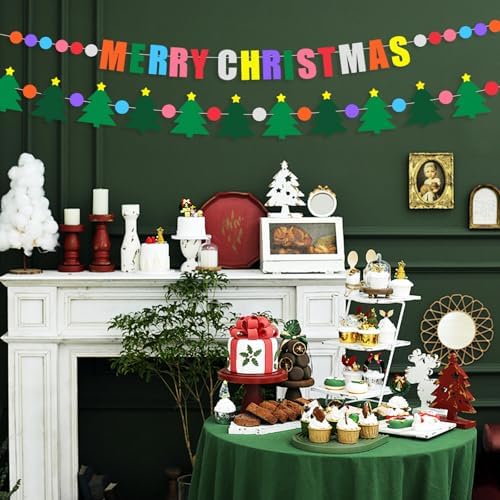 Christmas Paper Banner Green Merry Christmas Sign Tree Banner