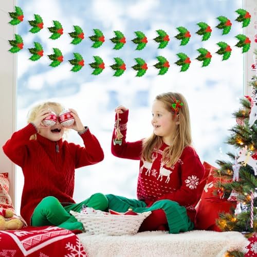 Christmas Decorations Indoor Hanging Holly Berry Banner Pre-Strung 2 Pcs