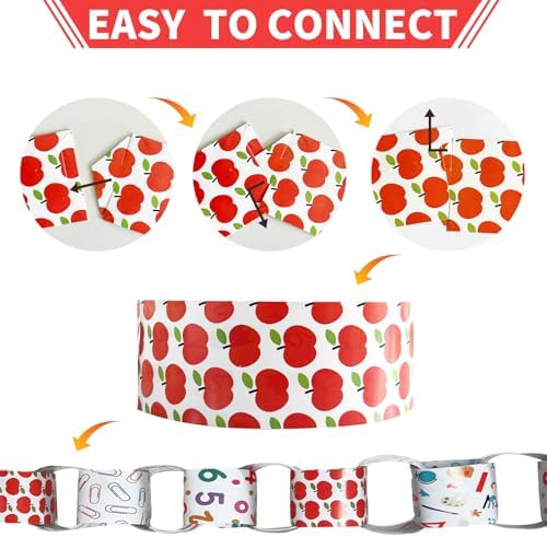 Back to School Decorations Apple Pencil Hanging Paper Chain Garlands