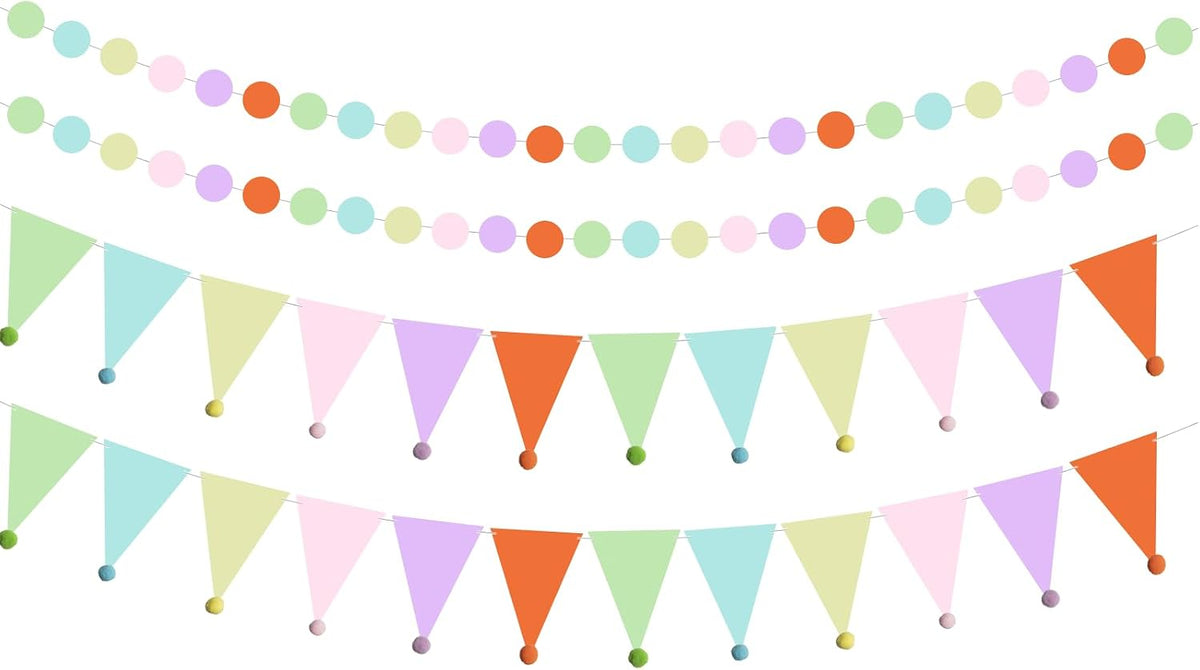 Pastel Party Decorations Colorful Circle Dots Banner Pastel Pennant Banner