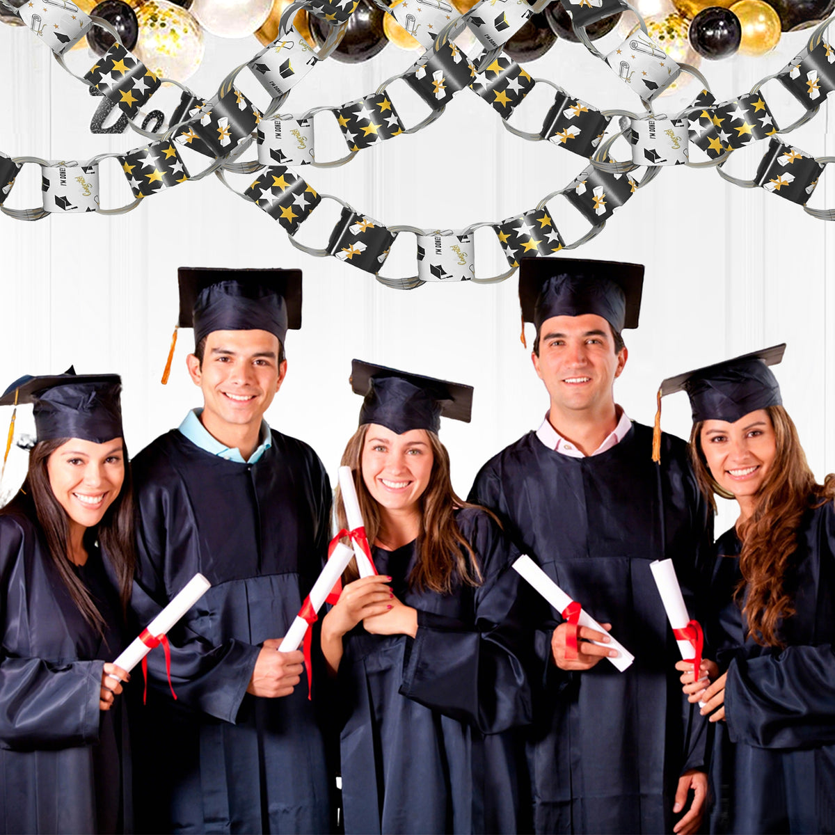 Graduation Banner Black Yellow White Hanging Paper Chain Garlands