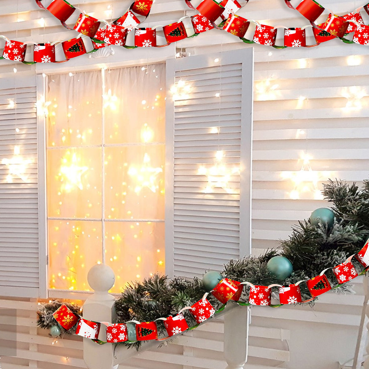 Christmas Paper Chain Strips Red Hanging Paper Chain Banner Garlands 300PCS