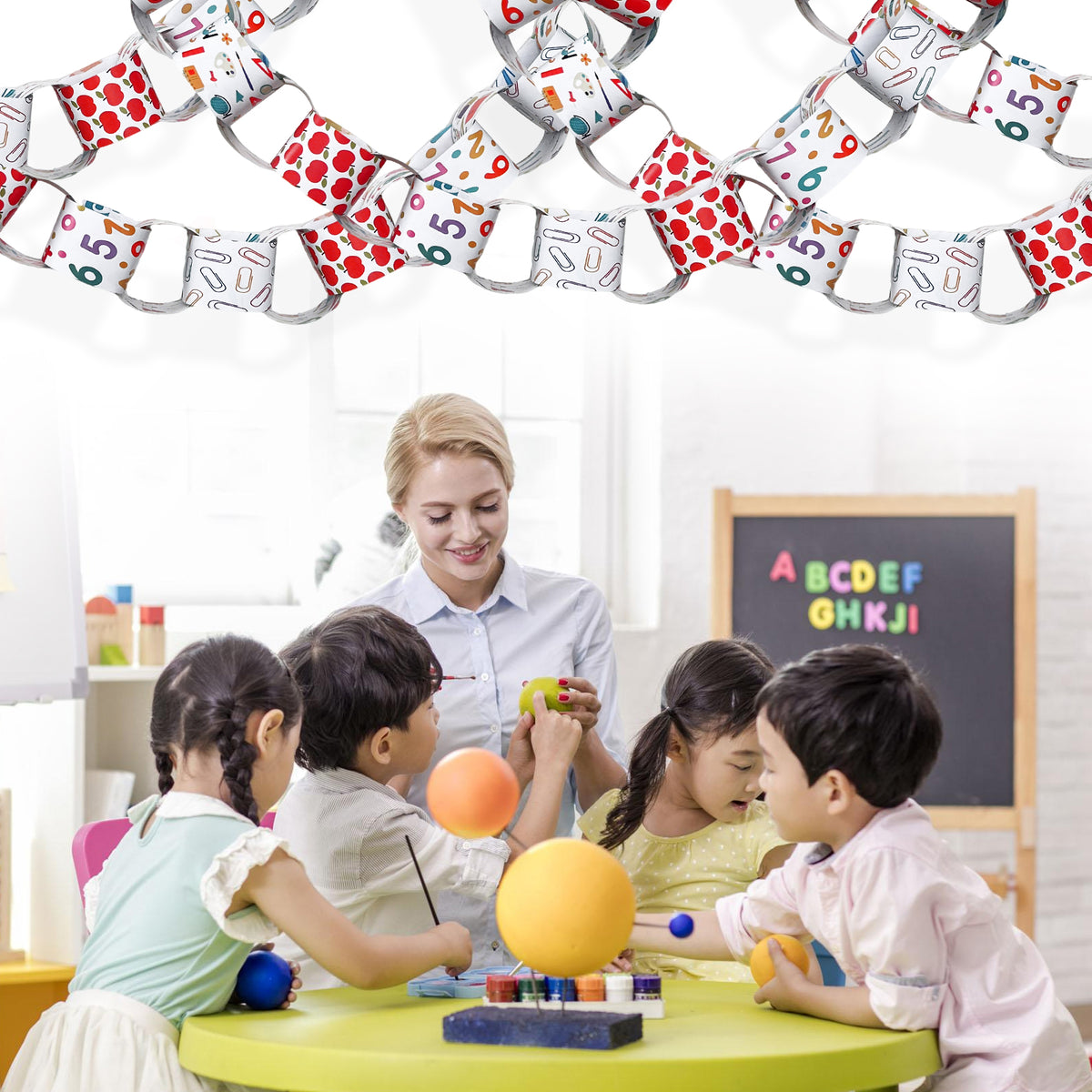 Back to School Decorations Apple Pencil Hanging Paper Chain Garlands