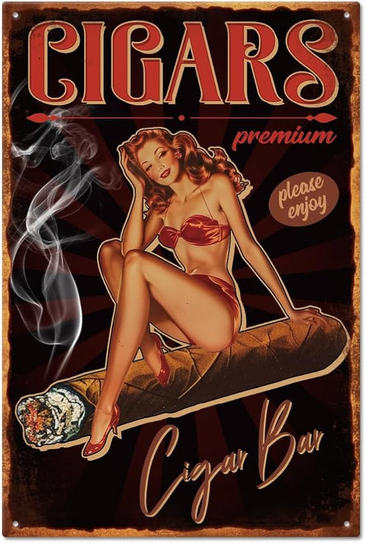 Niekea Retro Cigar Lounge Metal Sign 8x12 - Vintage Man Cave Decor