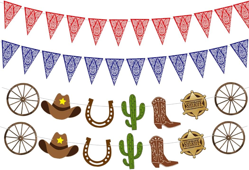 Cowboy Party Decorations Hanging Bandana Banner Garland Cowboy Banner 4Pcs