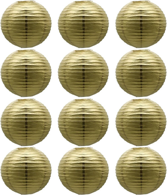 Gold Paper Lanterns Chinese Japanese Hanging Round Ceiling Lanterns 8 in
