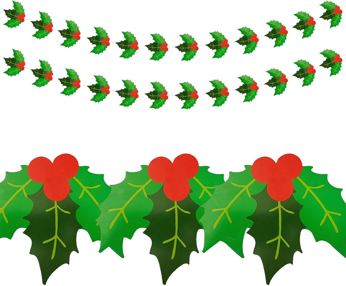 Christmas Decorations Indoor Hanging Holly Berry Banner Pre-Strung 2 Pcs