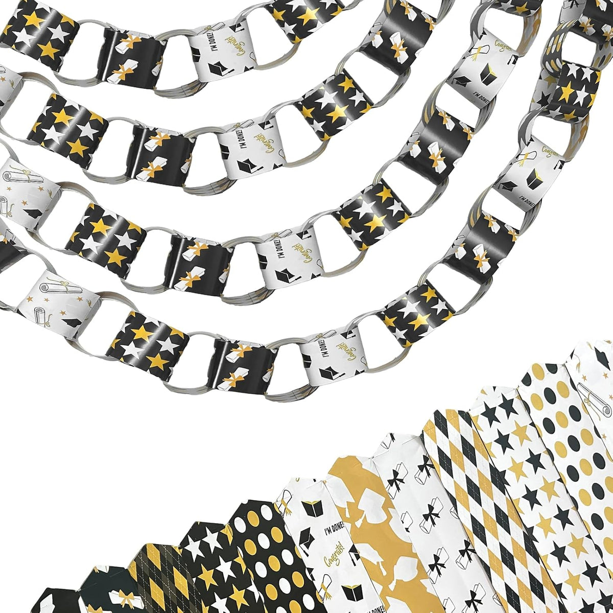 Graduation Banner Black Yellow White Hanging Paper Chain Garlands
