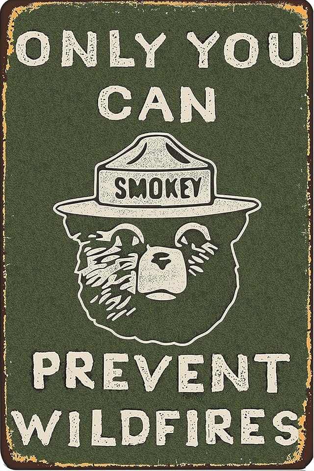 Niekea Smokey Bear Vintage Metal Sign - Retro Forest Cabin Wall Decor