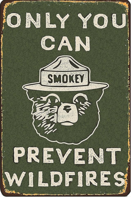 Niekea Smokey Bear Vintage Metal Sign - Retro Forest Cabin Wall Decor