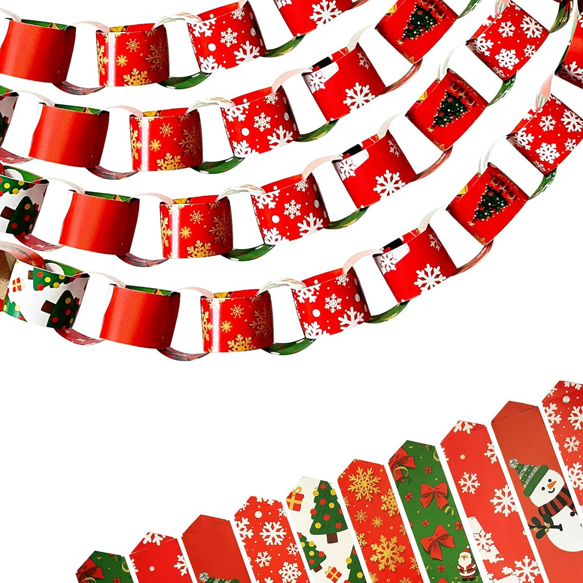 Christmas Paper Chain Strips Red Hanging Paper Chain Banner Garlands 300PCS
