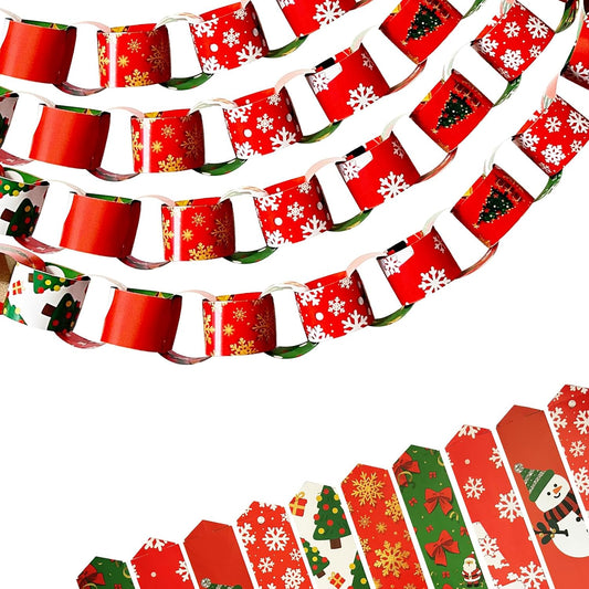 Christmas Paper Chain Strips Red Hanging Paper Chain Banner Garlands 300PCS