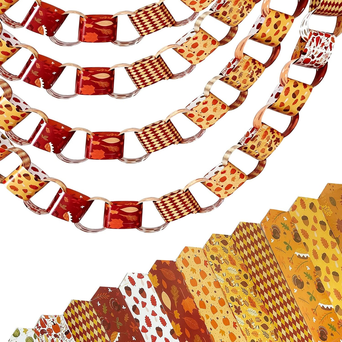 Fall Paper Chain Garland Maple Pumpkin for Autumn Thanksgiving Supplies
