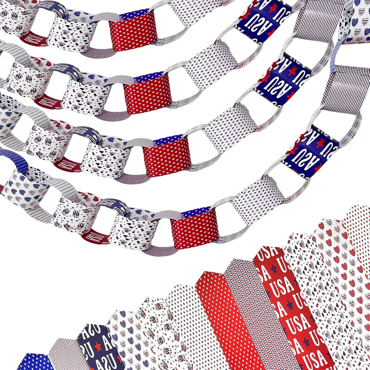 4th of July Paper Strips Blue Red Star Paper Chain Garland 300 Pcs