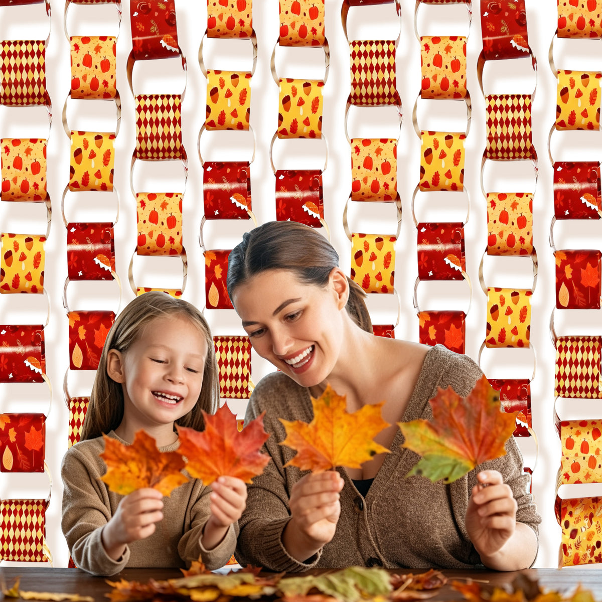 Fall Paper Chain Garland Maple Pumpkin for Autumn Thanksgiving Supplies