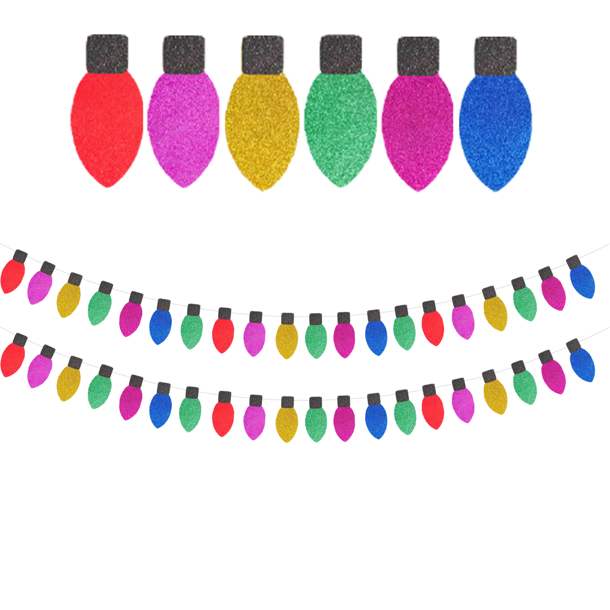 Christmas Light Shape Banner Colorful Glitter Paper Bulbs Banners for Tree