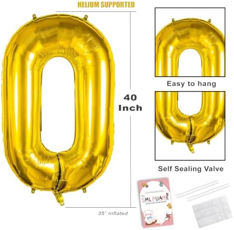 40 Inch Number Balloons 0-9, Large Foil Mylar Digital Number Balloons for Birthday Party Decorations, Helium Number Balloon for Anniversary Wedding Baby Shower Graduation - gold