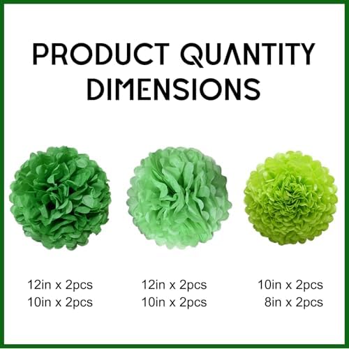 St. Patrick's Day Decorations Green Tissue Paper Pom Poms Hanging Paper Flower Balls 12pcs - Green