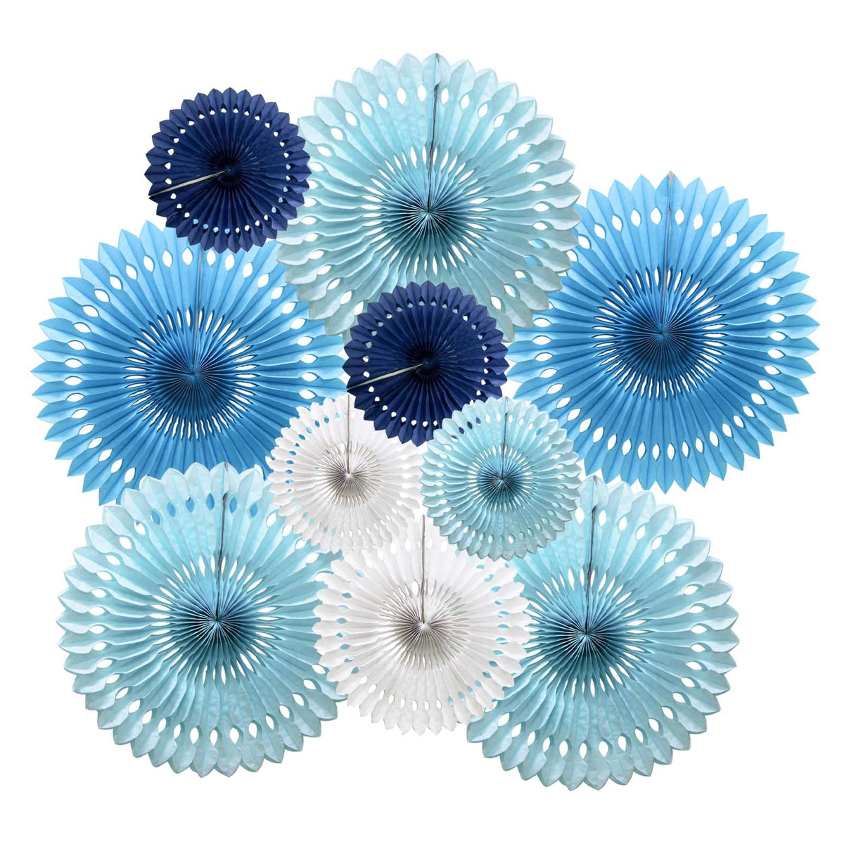 Hanging Honeycomb Paper Fan Party Decorations for St.Patrick Day Christmas Ocean Boy Girl Birthday 10Pack - Blue