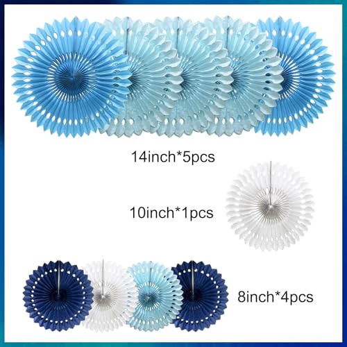 Hanging Honeycomb Paper Fan Party Decorations for St.Patrick Day Christmas Ocean Boy Girl Birthday 10Pack - Blue
